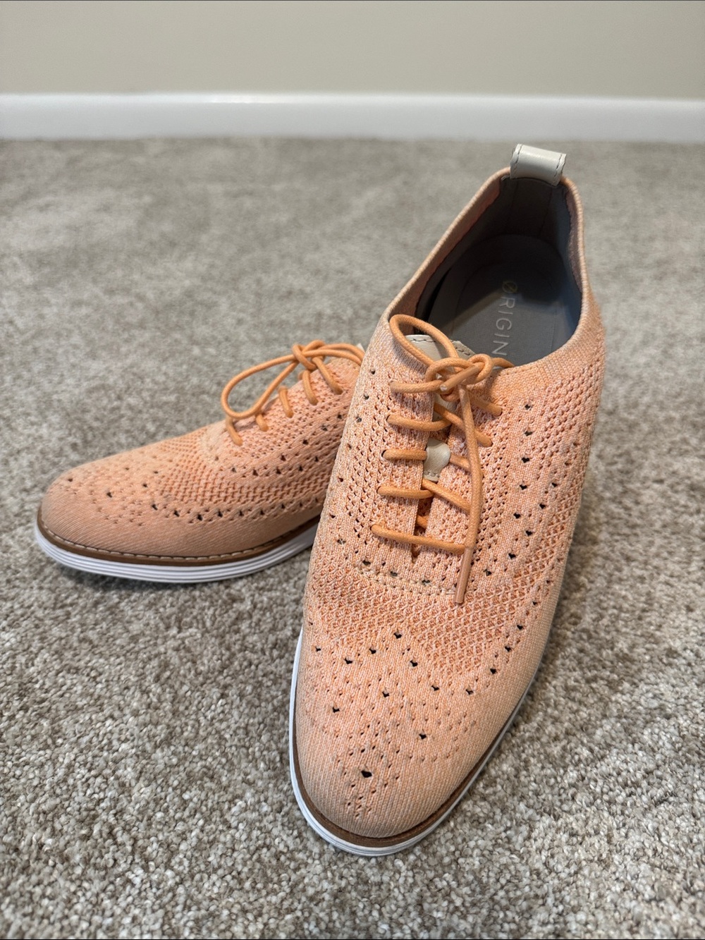 Cole Haan Knit Wingtip Sneakers in Peach